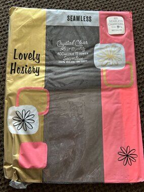 Lovely Hosiery Seamless 15 Denier Crystal Clear Nylon Tights Charcoal Medium Siz